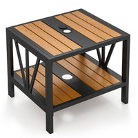 Outdoor Side Table with 4 cm Umbrella Hole, 2-Tier Patio Metal End Table