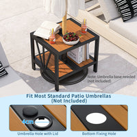 Outdoor Side Table with 4 cm Umbrella Hole, 2-Tier Patio Metal End Table
