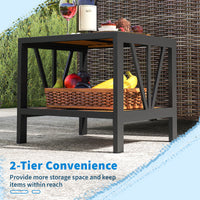 Outdoor Side Table with 4 cm Umbrella Hole, 2-Tier Patio Metal End Table