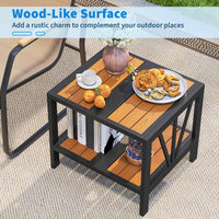 Outdoor Side Table with 4 cm Umbrella Hole, 2-Tier Patio Metal End Table
