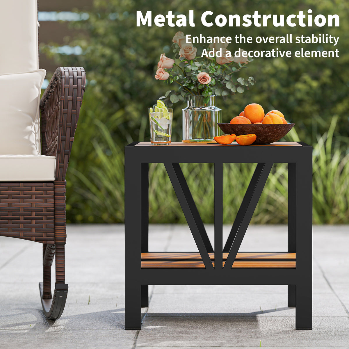 Outdoor Side Table with 4 cm Umbrella Hole, 2-Tier Patio Metal End Table