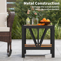 Outdoor Side Table with 4 cm Umbrella Hole, 2-Tier Patio Metal End Table