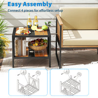 Outdoor Side Table with 4 cm Umbrella Hole, 2-Tier Patio Metal End Table
