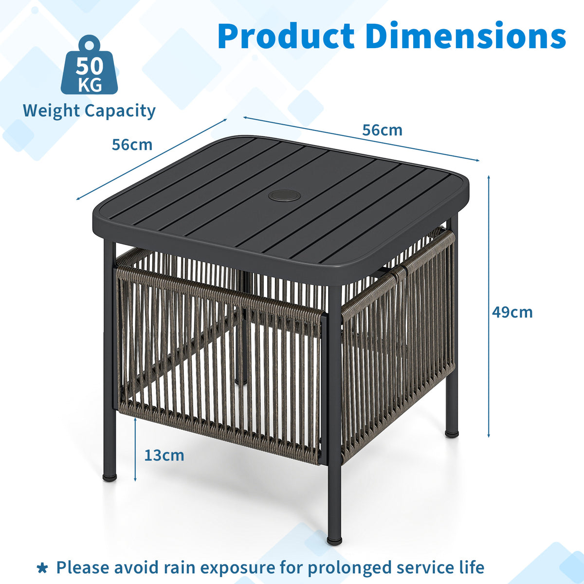 Outdoor PE Rattan Side Table with 4 cm Umbrella Hole