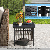 Outdoor PE Rattan Side Table with 4 cm Umbrella Hole