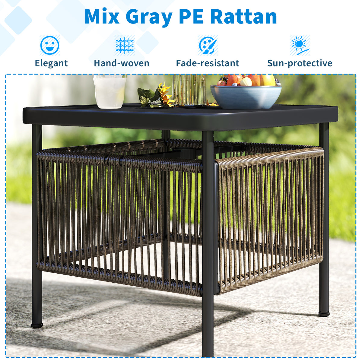 Outdoor PE Rattan Side Table with 4 cm Umbrella Hole