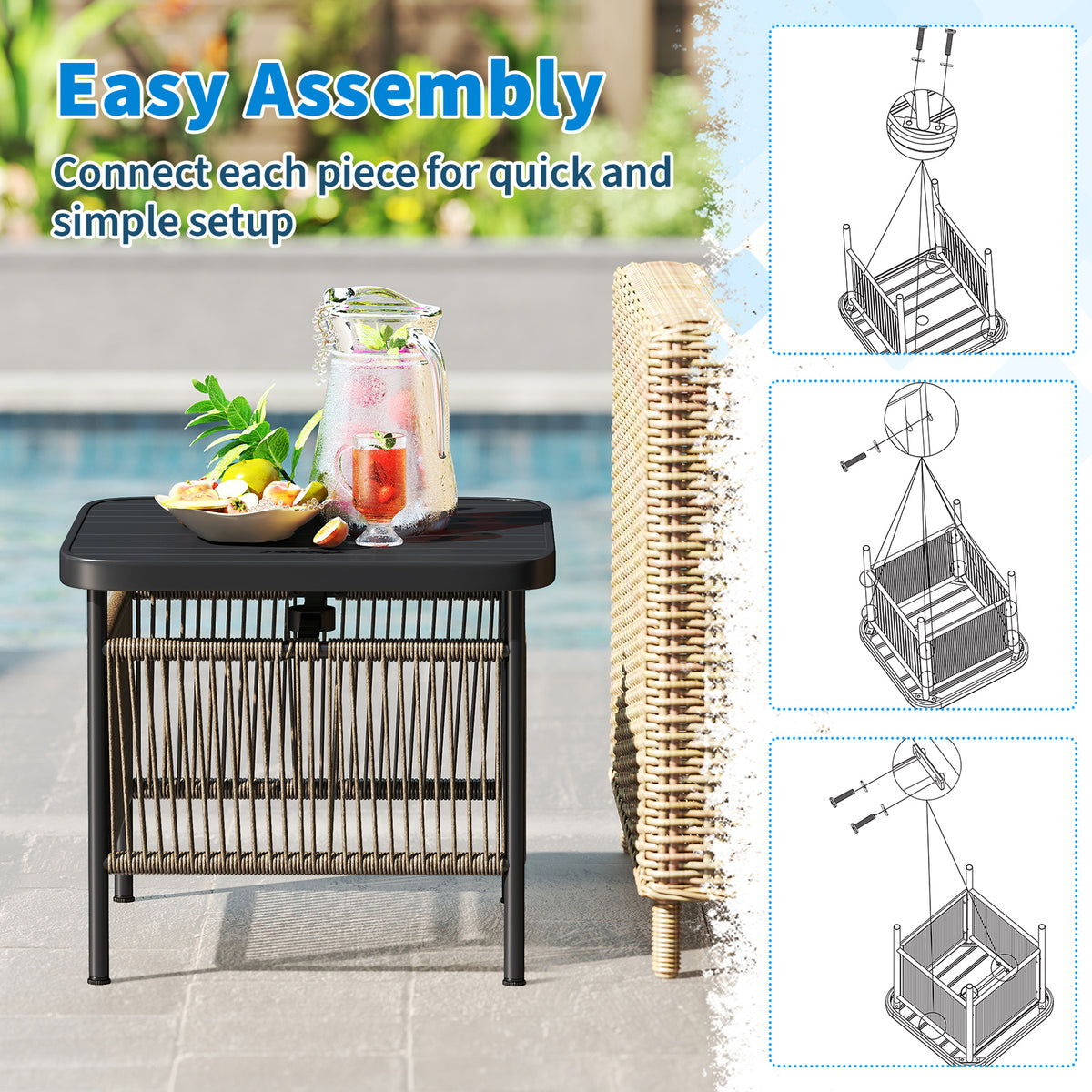 Outdoor PE Rattan Side Table with 4 cm Umbrella Hole