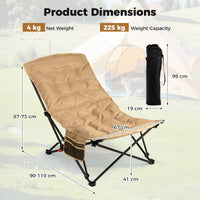 Folding Camping Chair for Adults, Portable Lounge Recliner w/ Adjustable Backrest