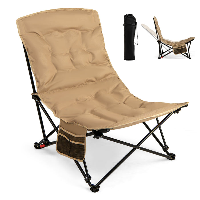 Folding Camping Chair for Adults, Portable Lounge Recliner w/ Adjustable Backrest