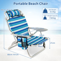 Folding Beach Chair for Adults, Portable Lightweight Aluminum Frame Low Sand Chair