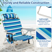 Folding Beach Chair for Adults, Portable Lightweight Aluminum Frame Low Sand Chair