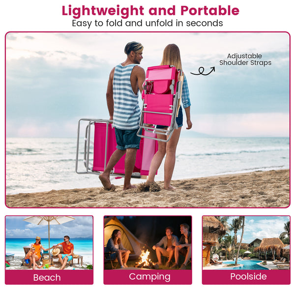 3-IN-1 Foldable Beach Chair, Lay-Flat Tanning Chair w/ Face Hole, Footrest, Adjustable Backrest