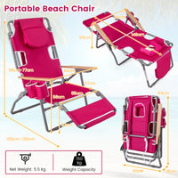 3-IN-1 Foldable Beach Chair, Lay-Flat Tanning Chair w/ Face Hole, Footrest, Adjustable Backrest