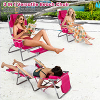3-IN-1 Foldable Beach Chair, Lay-Flat Tanning Chair w/ Face Hole, Footrest, Adjustable Backrest