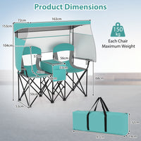 Double Beach Chair w/ Adjustable Canopy, 3 -Side Shading Curtains