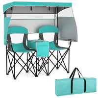 Double Beach Chair w/ Adjustable Canopy, 3 -Side Shading Curtains