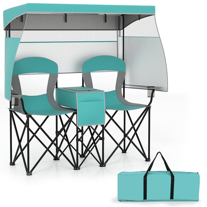Double Beach Chair w/ Adjustable Canopy, 3 -Side Shading Curtains