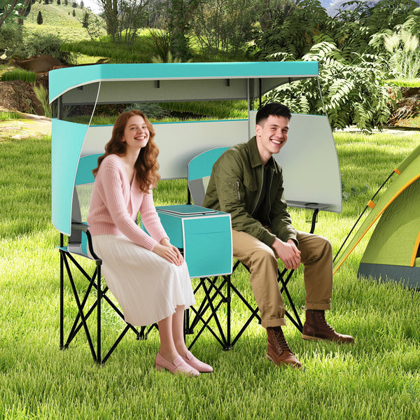 Double Beach Chair w/ Adjustable Canopy, 3 -Side Shading Curtains