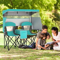 Double Beach Chair w/ Adjustable Canopy, 3 -Side Shading Curtains