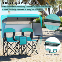 Double Beach Chair w/ Adjustable Canopy, 3 -Side Shading Curtains
