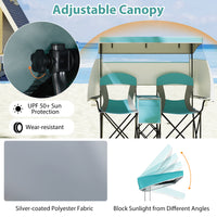 Double Beach Chair w/ Adjustable Canopy, 3 -Side Shading Curtains