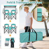 Double Beach Chair w/ Adjustable Canopy, 3 -Side Shading Curtains