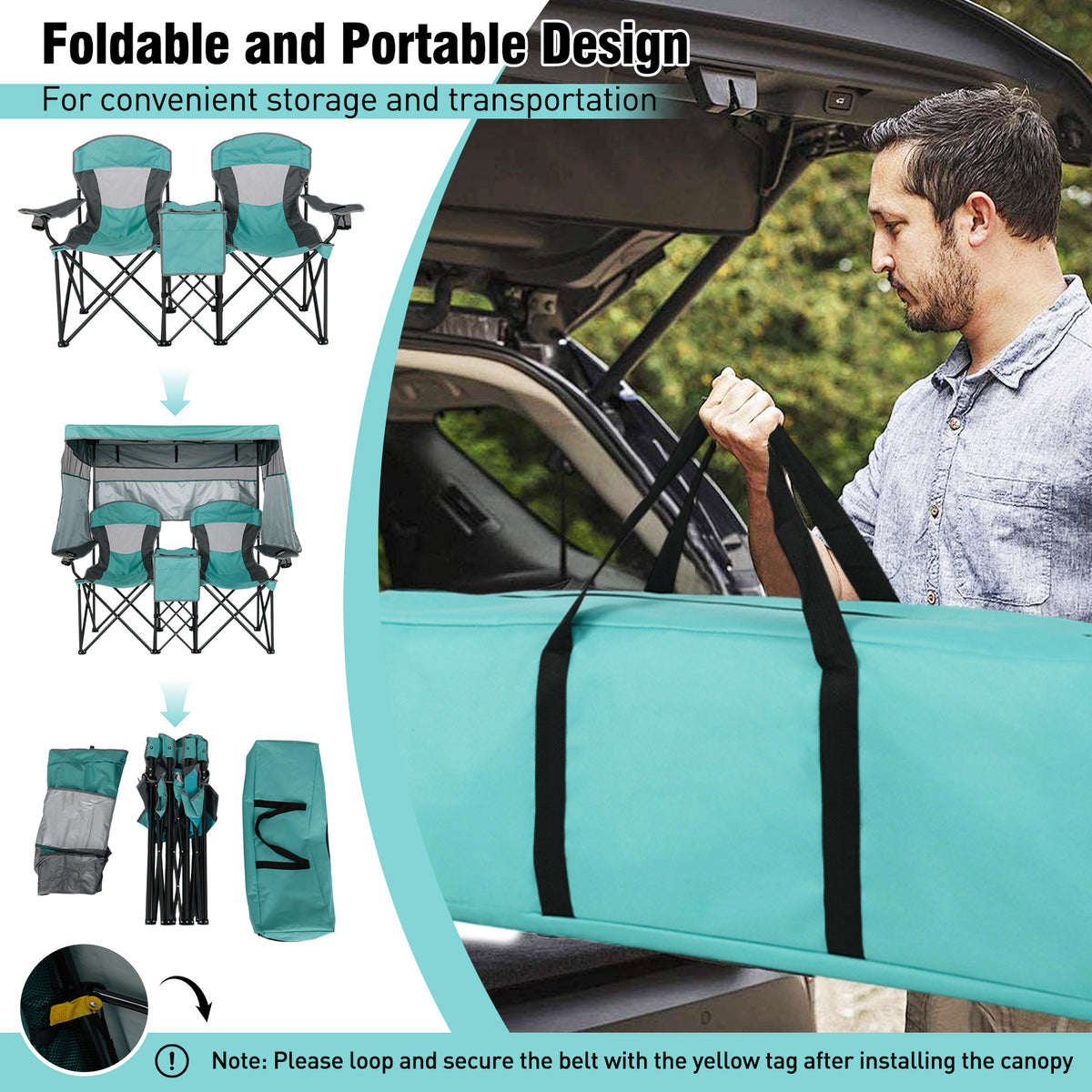 Double Beach Chair w/ Adjustable Canopy, 3 -Side Shading Curtains