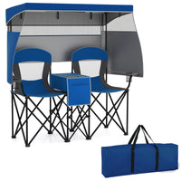 Double Beach Chair w/ Adjustable Canopy, 3 -Side Shading Curtains