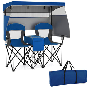 Double Beach Chair w/ Adjustable Canopy, 3 -Side Shading Curtains