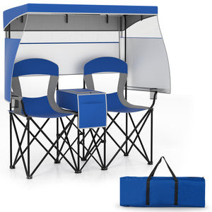 Double Beach Chair w/ Adjustable Canopy, 3 -Side Shading Curtains