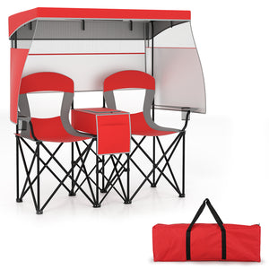 Double Beach Chair w/ Adjustable Canopy, 3 -Side Shading Curtains