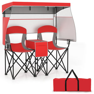Double Beach Chair w/ Adjustable Canopy, 3 -Side Shading Curtains