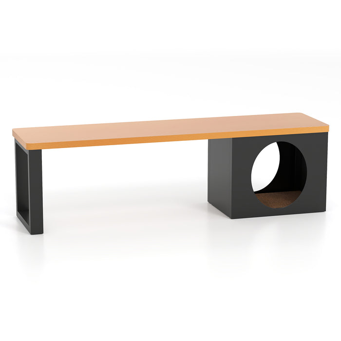 150 CM Long Outdoor Metal Bench w/ Cat House, Scratching Pad