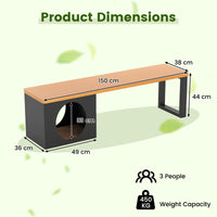 150 CM Long Outdoor Metal Bench w/ Cat House, Scratching Pad