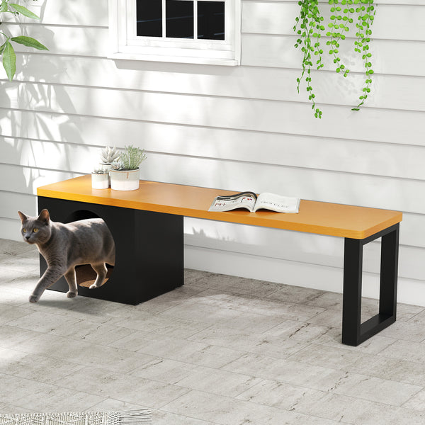 150 CM Long Outdoor Metal Bench w/ Cat House, Scratching Pad