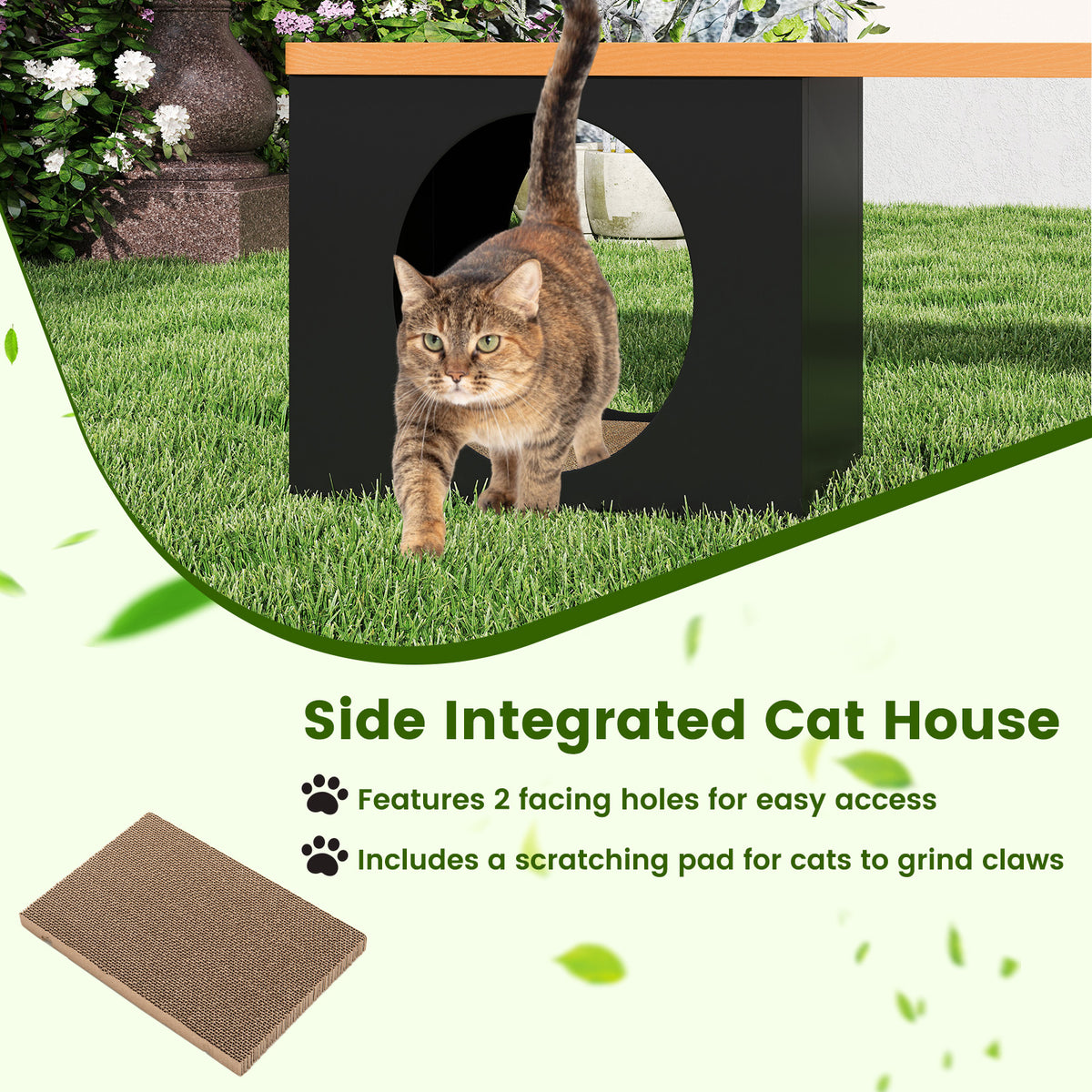 150 CM Long Outdoor Metal Bench w/ Cat House, Scratching Pad