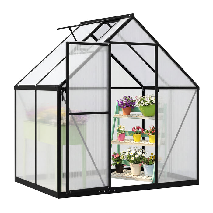 190 x 130 x 200 cm Polycarbonate Greenhouse with Adjustable Roof Vent