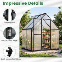 190 x 130 x 200 cm Polycarbonate Greenhouse with Adjustable Roof Vent