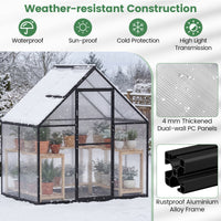 190 x 130 x 200 cm Polycarbonate Greenhouse with Adjustable Roof Vent