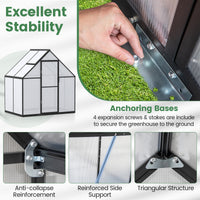 190 x 130 x 200 cm Polycarbonate Greenhouse with Adjustable Roof Vent