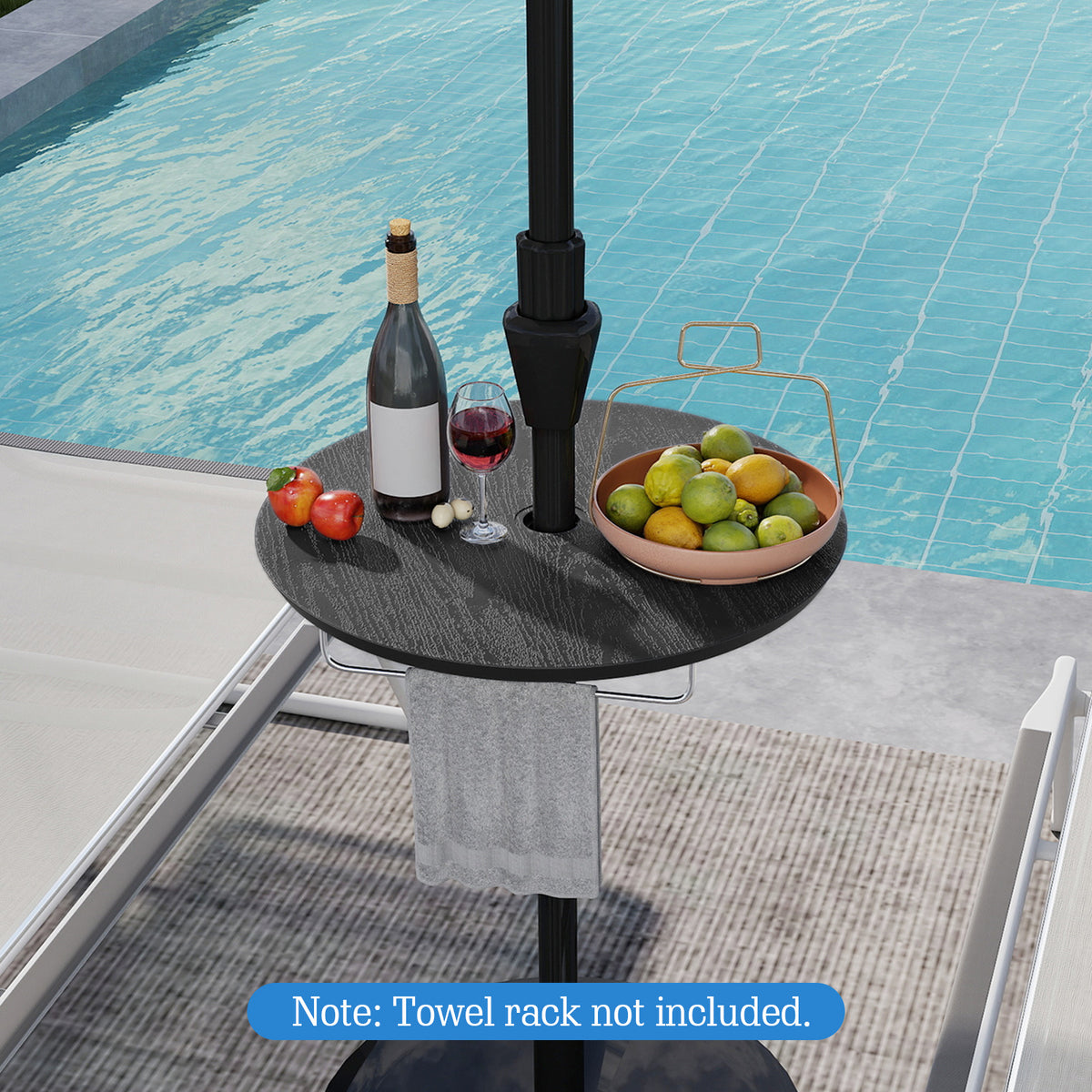 50CM Round Umbrella Table Tray Outdoor Adjustable Umbrella Table w/Umbrella Hole