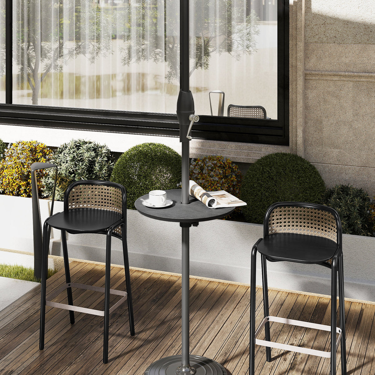 50CM Round Umbrella Table Tray Outdoor Adjustable Umbrella Table w/Umbrella Hole