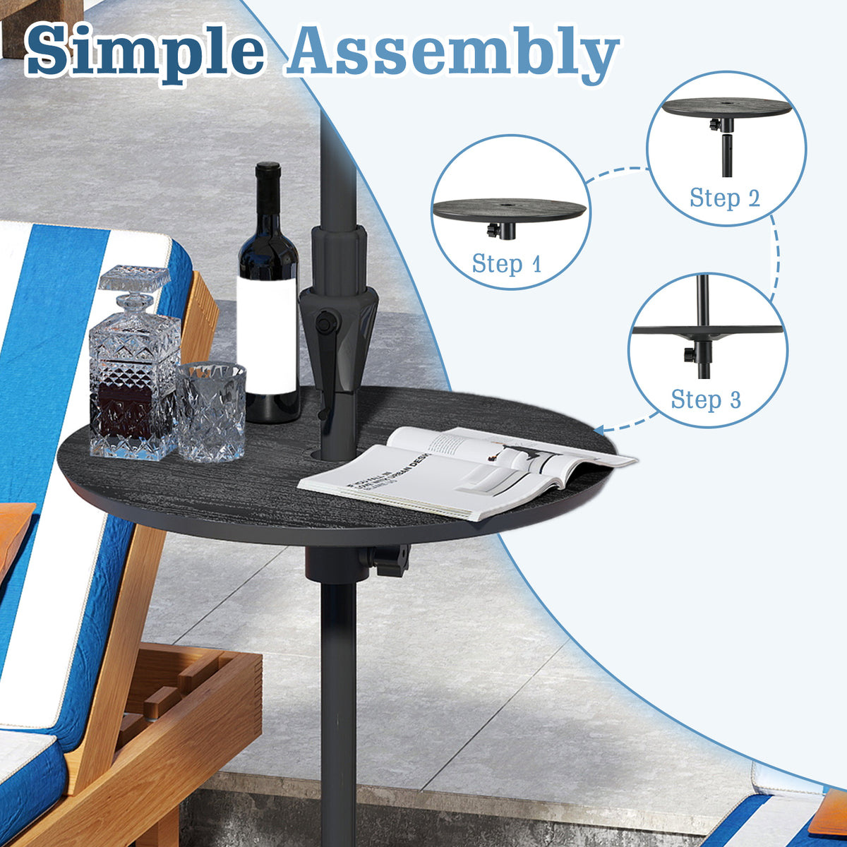 50CM Round Umbrella Table Tray Outdoor Adjustable Umbrella Table w/Umbrella Hole