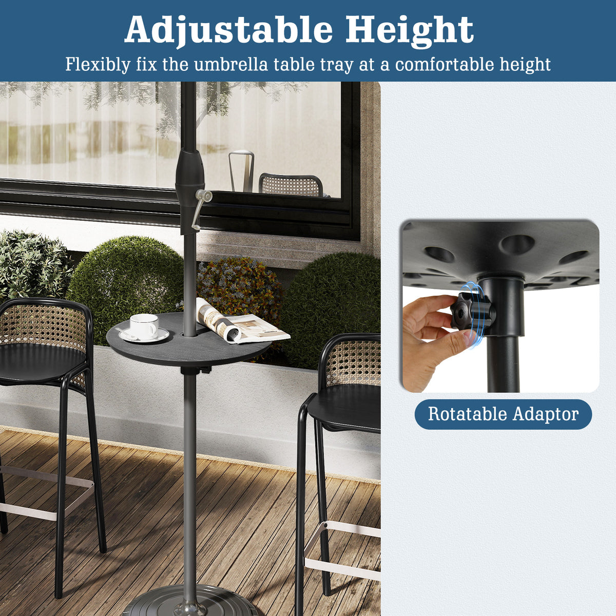 50CM Round Umbrella Table Tray Outdoor Adjustable Umbrella Table w/Umbrella Hole