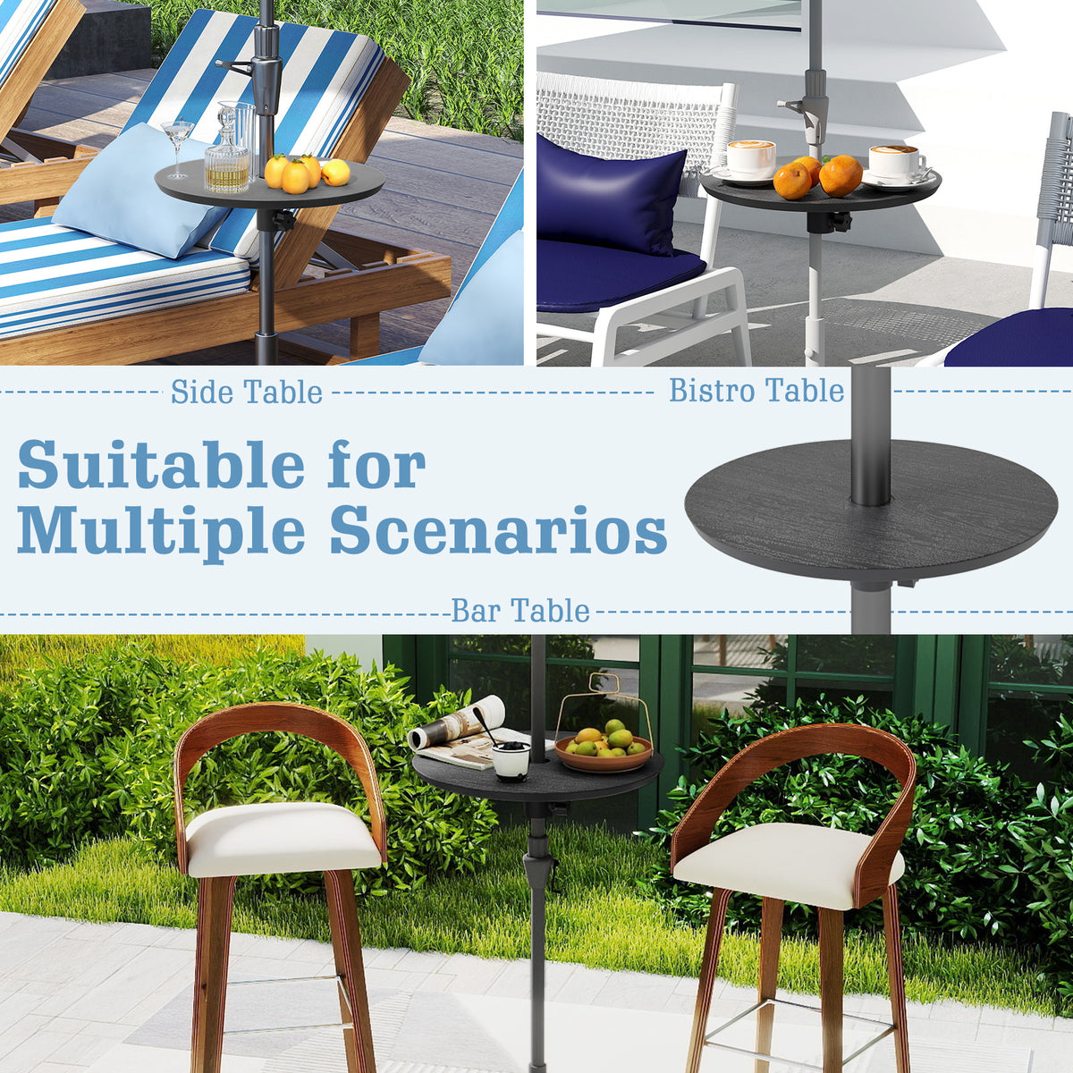 50CM Round Umbrella Table Tray Outdoor Adjustable Umbrella Table w/Umbrella Hole