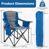 Oversized Camping Chair, Portable Folding Chair with Zippered Cooler Pouch & Cup Holder