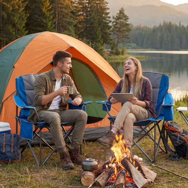 Oversized Camping Chair, Portable Folding Chair with Zippered Cooler Pouch & Cup Holder