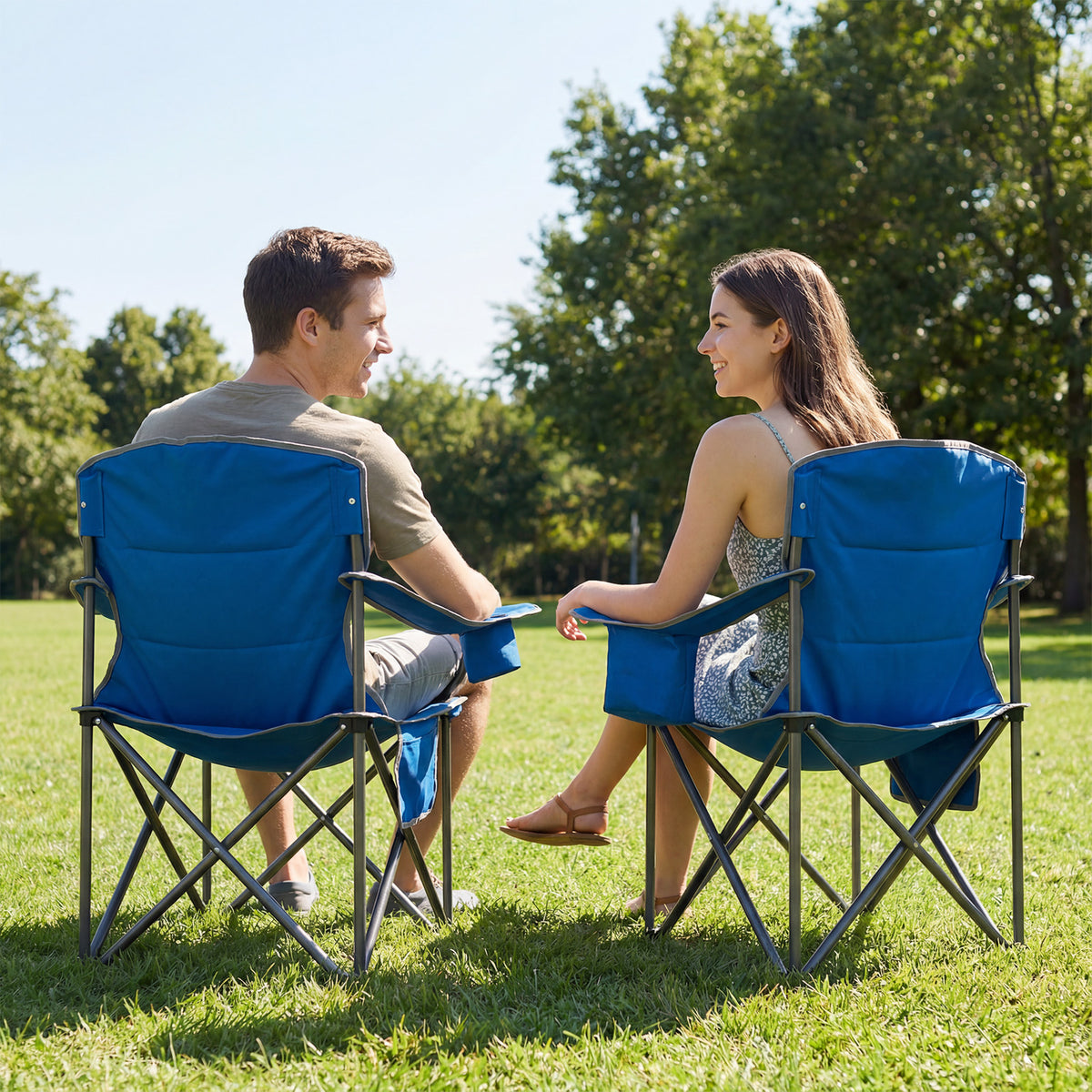 Oversized Camping Chair, Portable Folding Chair with Zippered Cooler Pouch & Cup Holder