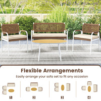 Patio Furniture Set with Soft Seat Cushions and Tempered Glass Table