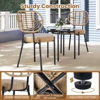 3 Pieces PE Wicker Outdoor Bistro Set with Tempered Glass Coffee Table